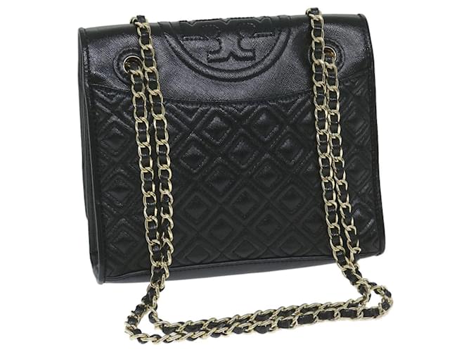TORY BURCH Quilted Chain Shoulder Bag PVC Leather Black Auth am5283  ref.1164331