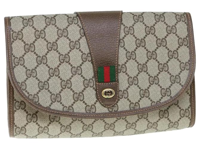 GUCCI GG Canvas Web Sherry Line Clutch Bag PVC Beige Red Green Auth 59987  ref.1164360