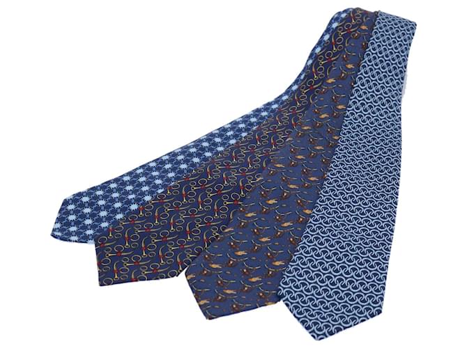 Hermès HERMES Krawatte Seide 4Set Blue Navy Auth am5204 Blau Marineblau  ref.1164386