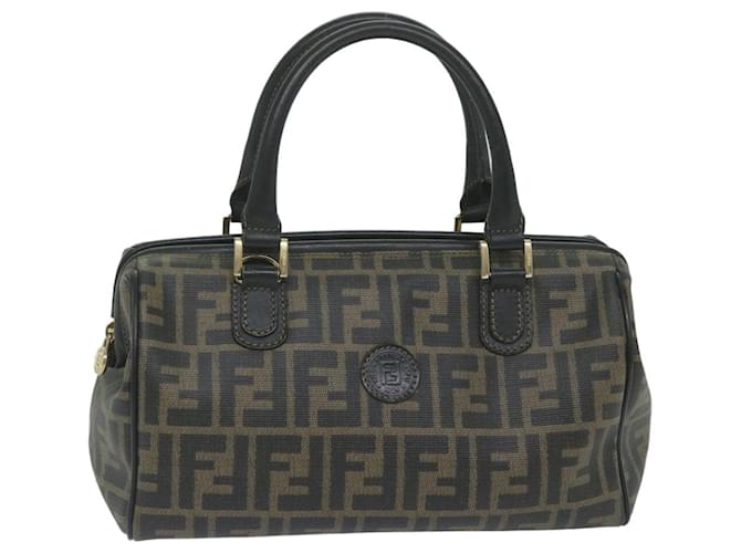 FENDI Zucca Canvas Boston Bag Black Brown Auth yk9674 ref.1164416