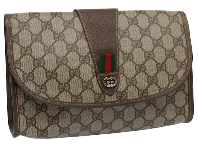 GUCCI GG Canvas Web Sherry Line Clutch Bag PVC Beige Green Red Auth 59919  ref.1164434