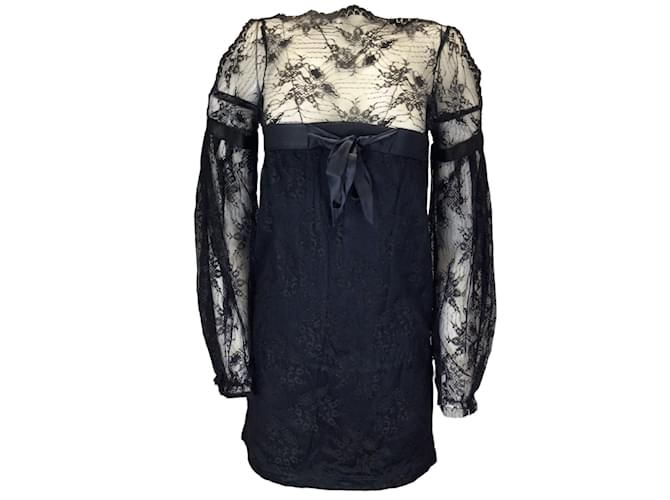 Autre Marque Alexander McQueen Black Bow Detail Cold Shoulder Lace Dress Silk  ref.1164460