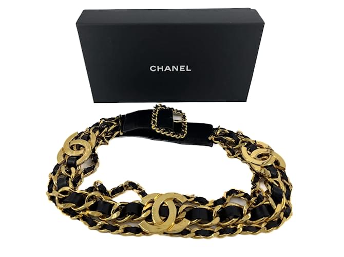 Chanel Ceinture chaîne vintage en cuir noir  ref.1164466
