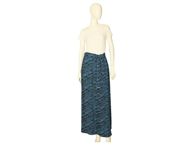 Kenzo Black & Blue Summer Maxi Long Wrap Tie Viscose Tamanho da saia 36 W. bolsos Azul  ref.1166578