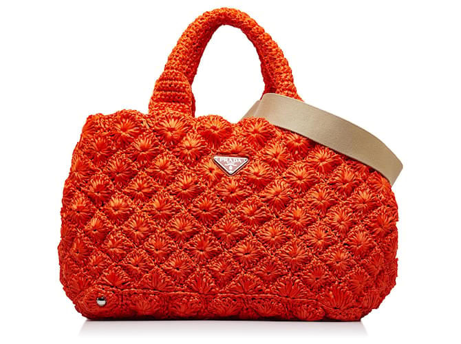 Bolso satchel Prada de rafia naranja  ref.1086132
