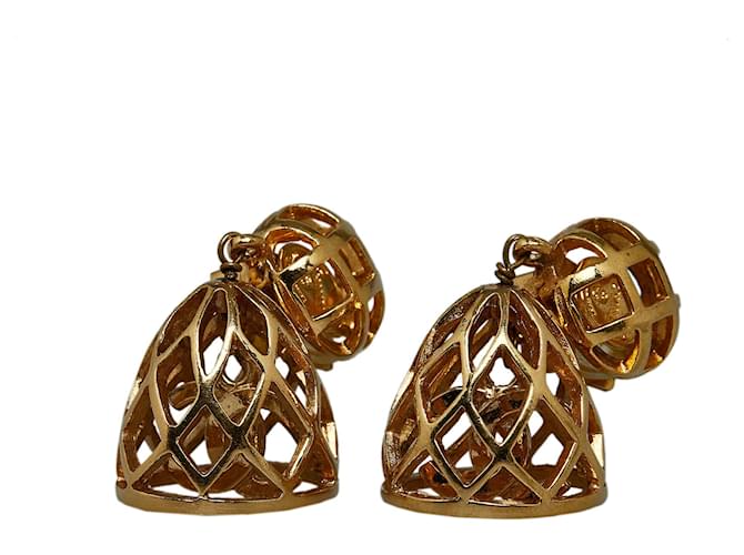 Chanel Gold CC Vogelkäfig-Motiv-Ohrringe Golden Metall Vergoldet  ref.1161674