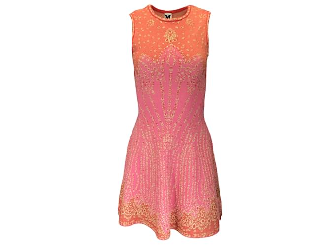 Missoni Red / pink / Gold Metallic Sleeveless Knit Dress Viscose  ref.1164696