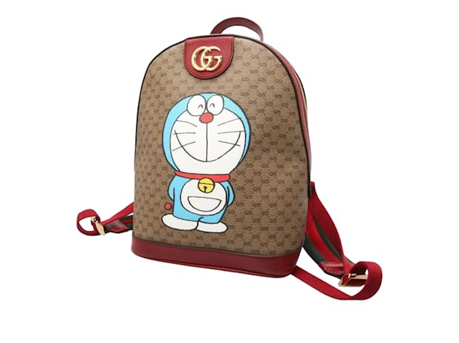 Mochila Gucci Micro GG Supreme Doraemon marrom Couro  ref.1164754