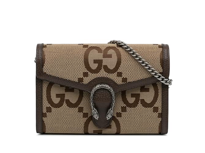 Brown Gucci Mini Jumbo GG Dionysus Wallet on Chain Crossbody Bag Leather  ref.1164834