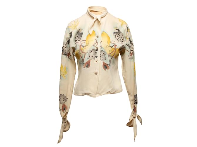 Autre Marque Vintage Creme & Mehrfarbig Tina Leser 1940s handbemalte Bluse Größe US XS/S Roh Synthetisch  ref.1164858