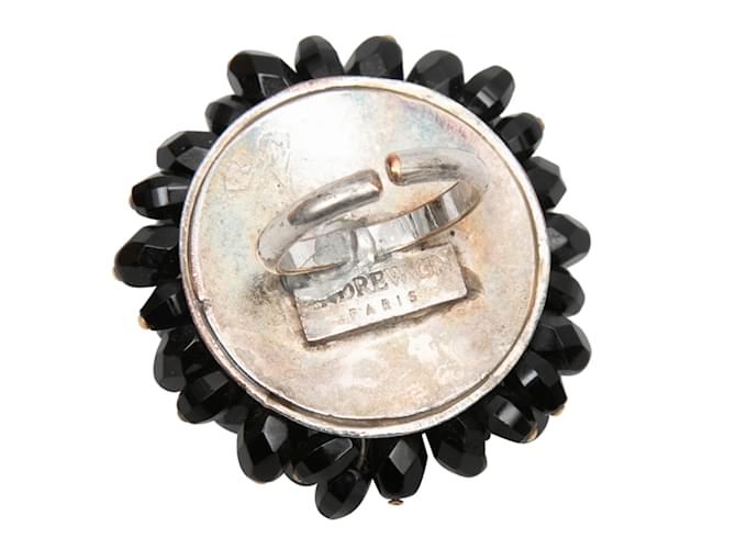 Black & Silver-Tone Andrew Gn Beaded Cocktail Ring  ref.1164859
