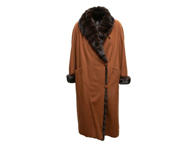 J. Mendel Brown J.Mendel Long Mink-Trimmed Coat Size US S