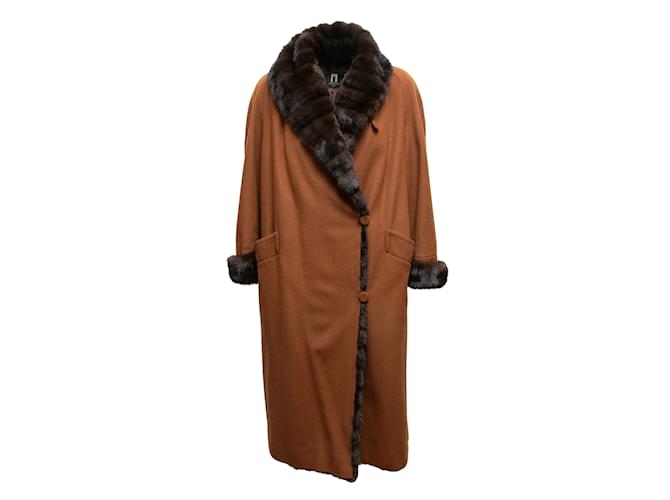 J. Mendel Brown J.Mendel Long Mink-Trimmed Coat Size US S Fur  ref.1164860