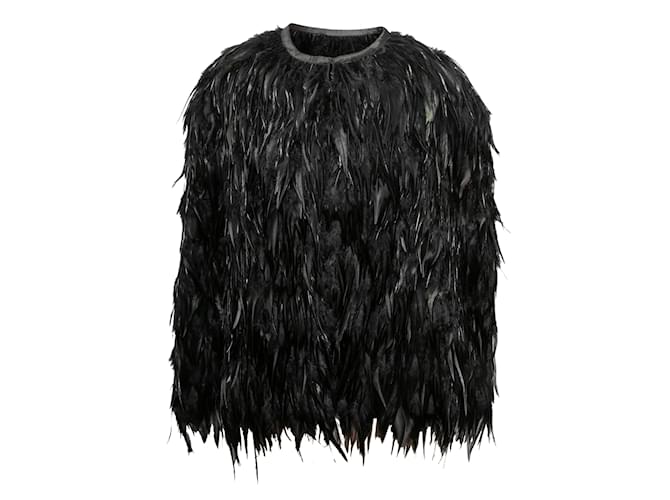 Autre Marque Black Timeless Naeem Khan Rooster Feather Jacket Size US S Leather  ref.1164867