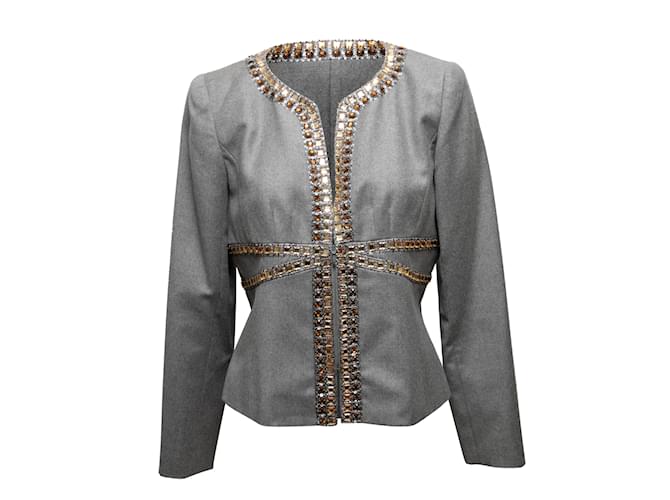 Jaqueta vintage cinza Valentino embelezada de lã e caxemira tamanho EUA 10  ref.1164869