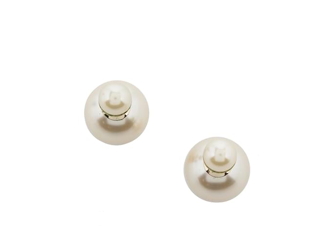 White Dior Faux Pearl Clip On Earrings Metal  ref.1164895