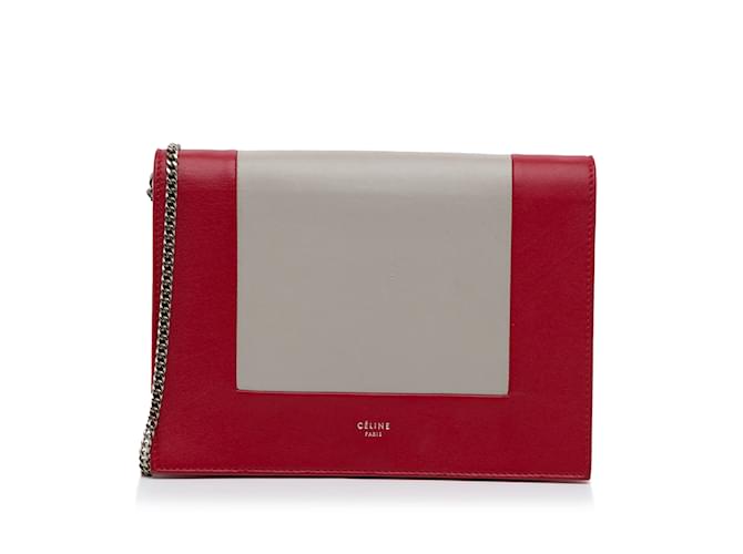 Céline Red Celine Frame Leather Wallet on Chain Crossbody Bag  ref.1164913