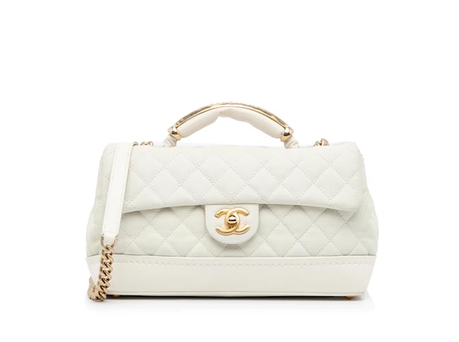 Bolso satchel mediano con solapa Chanel Globe Trotter blanco Cuero  ref.1164962
