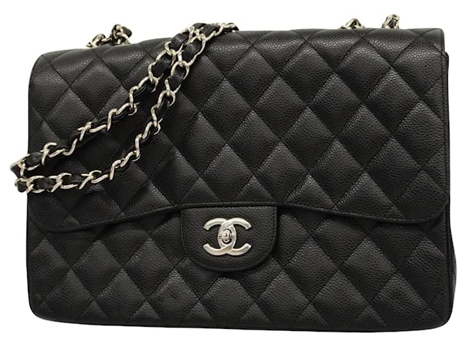 Classique Chanel Double Flap Cuir Noir  ref.1165384