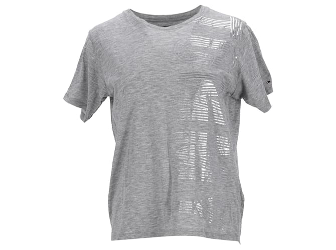 Tommy Hilfiger Camiseta con logo metálico para mujer Gris Algodón  ref.1165557