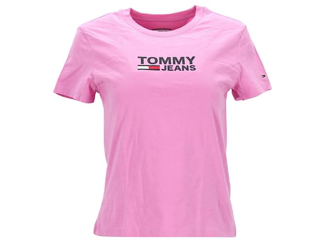 Tommy Hilfiger Damen-T-Shirt aus Baumwolljersey mit Logo Pink Baumwolle  ref.1165558