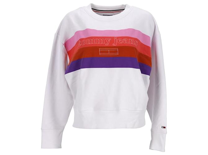 Tommy Hilfiger Womens Relaxed Fit Stripe Sweatshirt in White Cotton  ref.1165563
