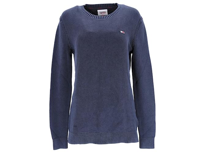 Tommy Hilfiger Essential-Pullover aus gewaschener Baumwolle für Herren mit Rundhalsausschnitt Blau  ref.1165566