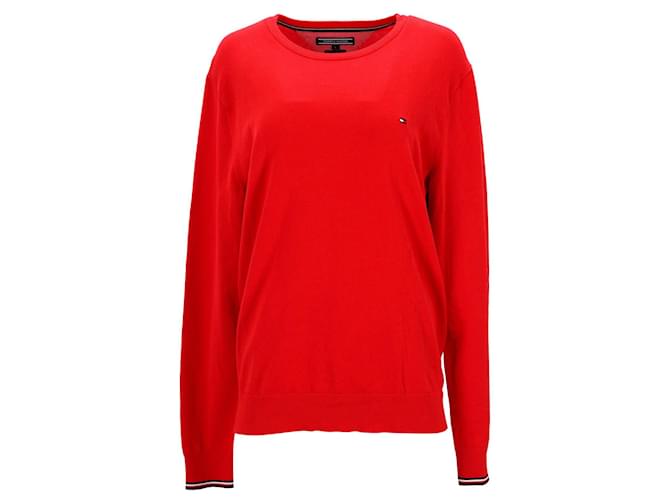 Tommy Hilfiger Mens Compact Cotton Crew Neck Jumper Red  ref.1165570