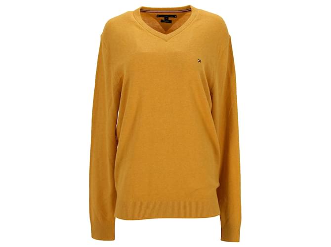 Tommy Hilfiger Suéter masculino de algodão caxemira com decote em V Amarelo  ref.1165573