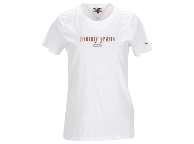 Tommy Hilfiger Damen-T-Shirt aus Bio-Baumwolle mit Metallic-Logo Weiß  ref.1165574
