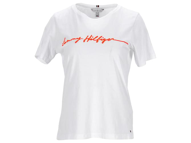 Tommy Hilfiger Womens Signature Logo Organic Cotton T Shirt White  ref.1165595