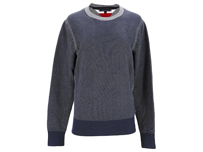 Tommy Hilfiger Mens Two Tone Structured Cotton Jumper Navy blue  ref.1165642