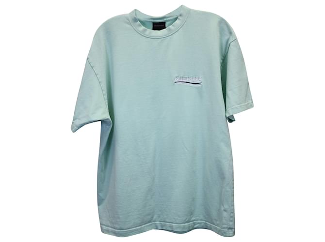 Everyday Balenciaga Political Campaign Embroidered T-shirt in Mint Green Cotton  ref.1165656