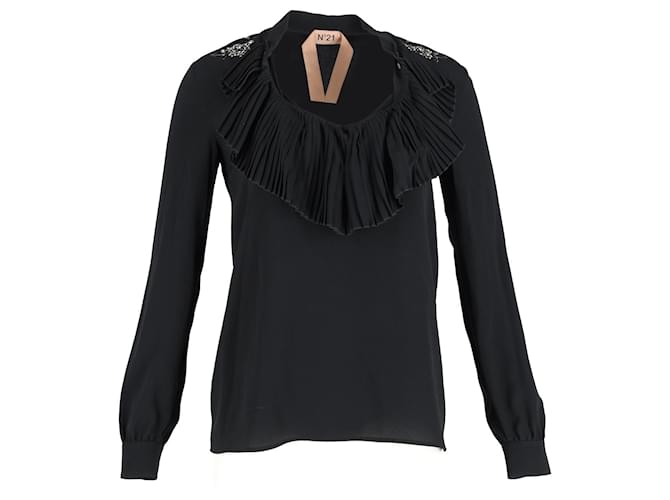 Autre Marque N21 Embellished Long Sleeve Blouse in Black Silk  ref.1165658