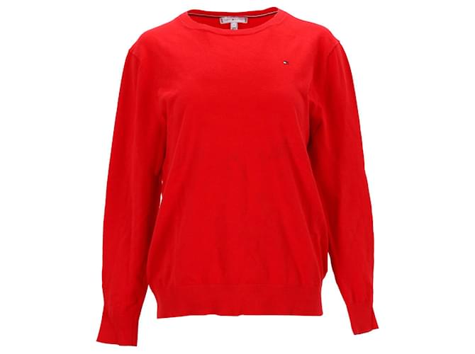 Tommy Hilfiger Damen-Pullover mit normaler Passform Rot Baumwolle  ref.1165719