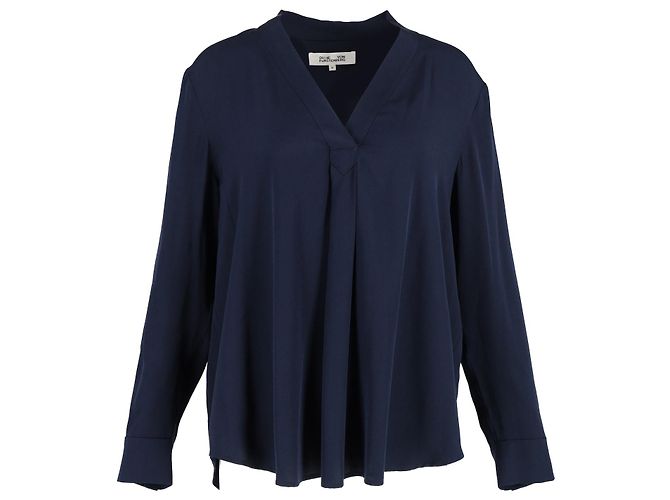 Camicetta plissettata Sanorah di Diane Von Furstenberg in seta blu navy