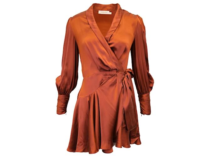 Mini-robe portefeuille Zimmermann en soie marron  ref.1165728