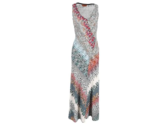 Missoni Robe Longue Rayée En Maille Au Crochet En Laine Multicolore  ref.1165738