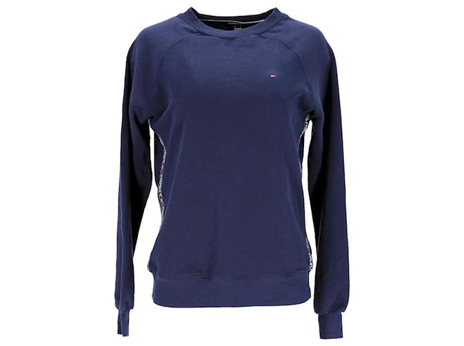 Tommy Hilfiger Damen-Sweatshirt mit Rundhalsausschnitt und Logoband Blau Baumwolle  ref.1165741