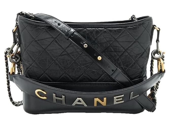 Chanel Borsa Gabrielle Hobo con manico con logo Nero Pelle  ref.1165778