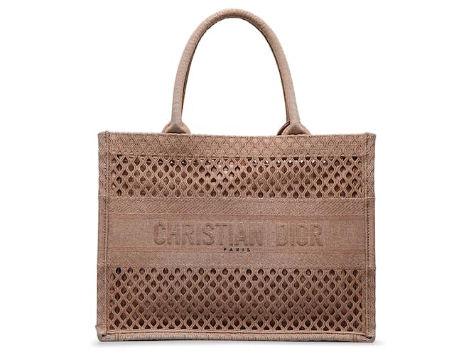 Petit sac cabas en maille marron Dior Toile Tissu Beige  ref.1165779
