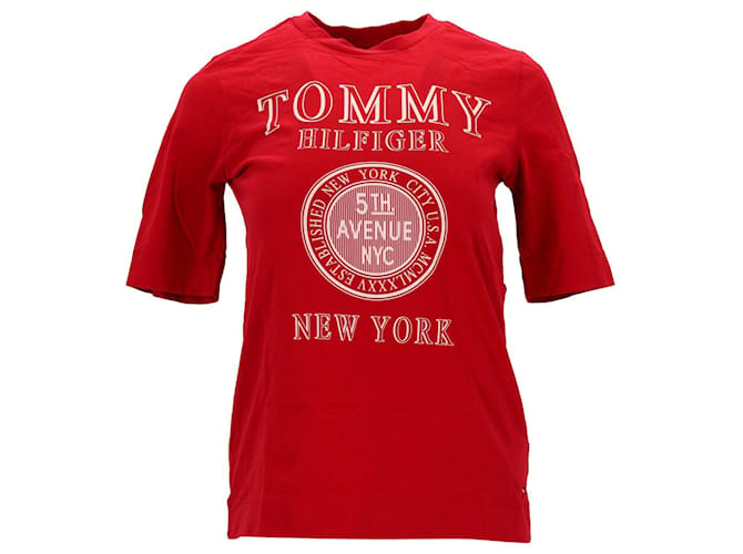 Tommy Hilfiger Womens Organic Cotton New York Logo T Shirt Red  ref.1165877