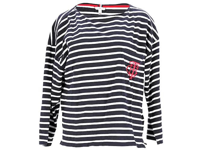 Tommy Hilfiger T-shirt bretone essenziale con monogramma da donna Blu navy Cotone  ref.1165878
