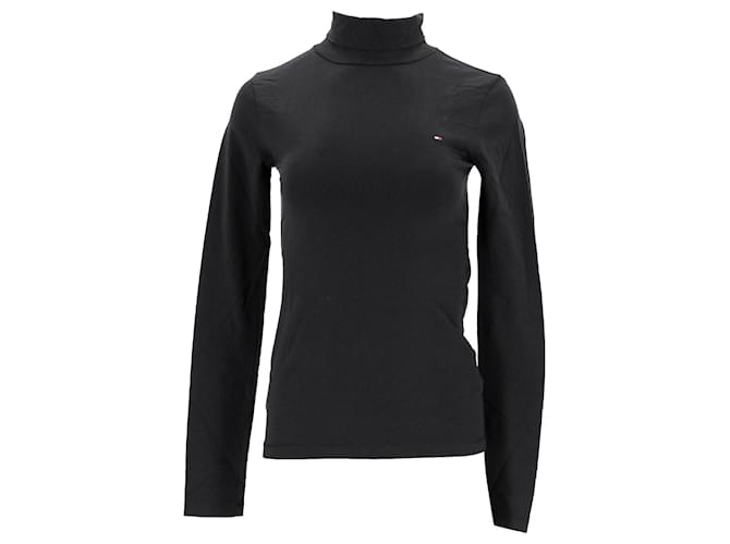 Tommy Hilfiger Womens Essential Slim Fit Roll Neck T Shirt Black Cotton  ref.1165882