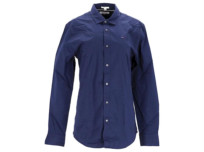 Tommy Hilfiger Camisa masculina slim fit de manga comprida em tecido Azul Algodão  ref.1165893