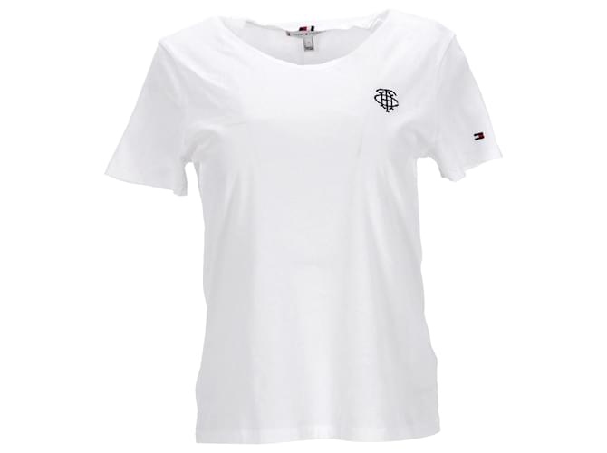 Tommy Hilfiger T-shirt essenziale da donna in cotone con monogramma Thc Bianco  ref.1165896