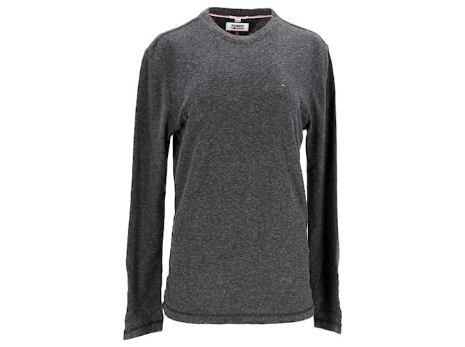 Tommy Hilfiger Mens Long Sleeve Heathered T Shirt Grey Cotton  ref.1165905
