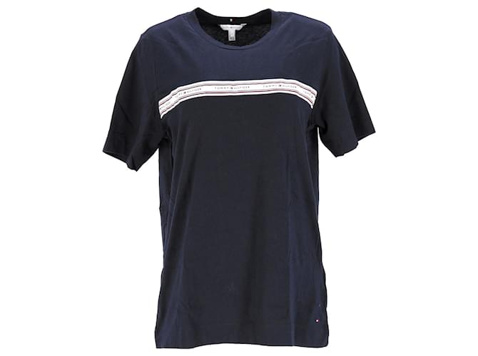 Tommy Hilfiger Womens Lifestyle Logo Tape Organic Cotton T Shirt Navy blue  ref.1165906