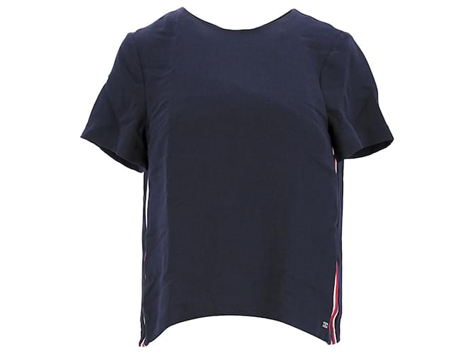 Tommy Hilfiger Damen-Kurzarmshirt mit normaler Passform Marineblau Polyester  ref.1165925