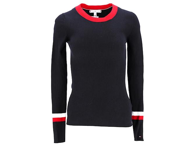 Tommy Hilfiger Gerippter Slim-Fit-Pullover für Damen Marineblau Baumwolle  ref.1165926